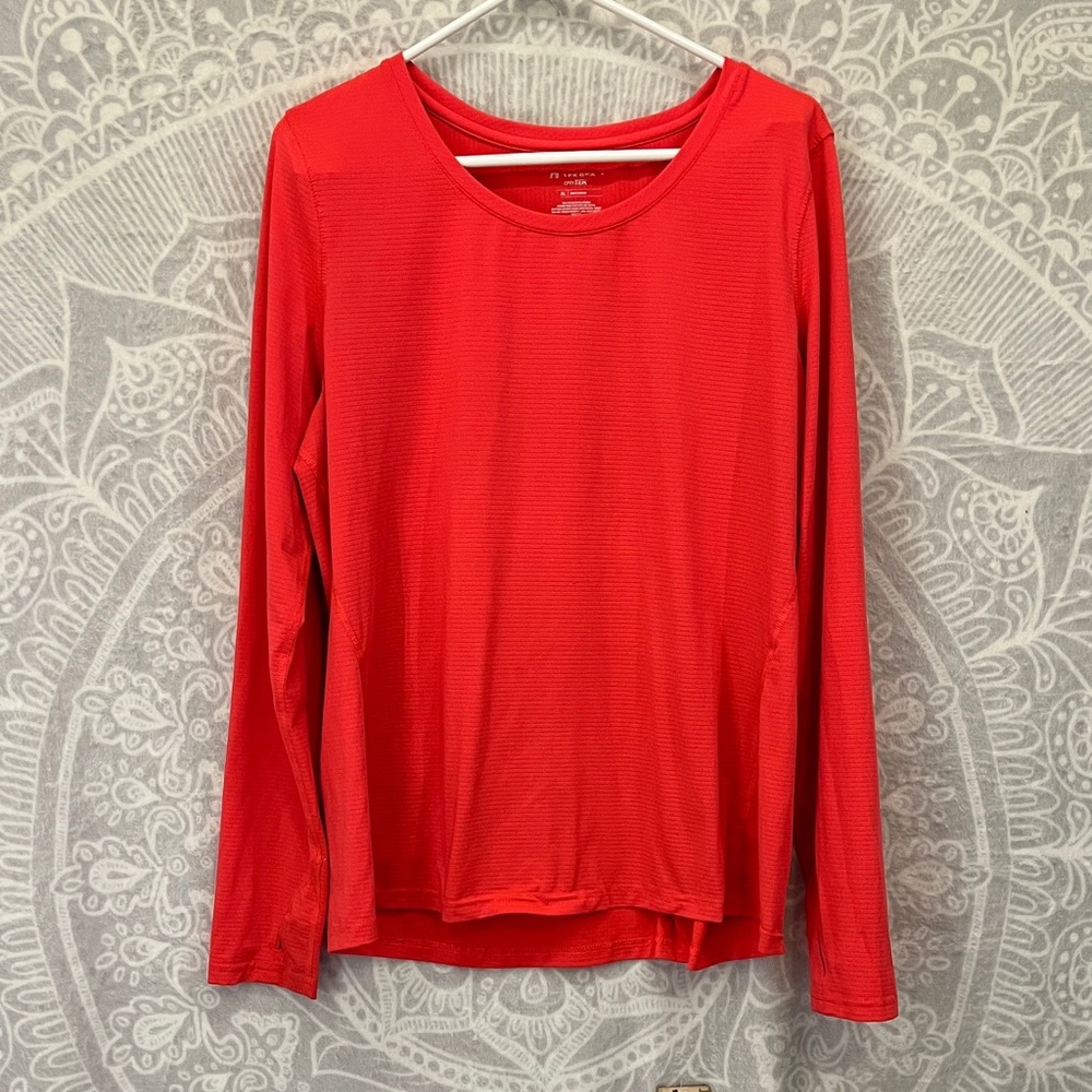 Women's Red Pink Neon Salmon Pink Orange Bright XL Long Sleeve Top Tek Gear gym